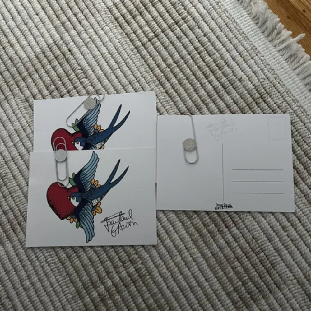 x3 Jean Paul Gaultier Post cards Tatooed w/logo paperclip